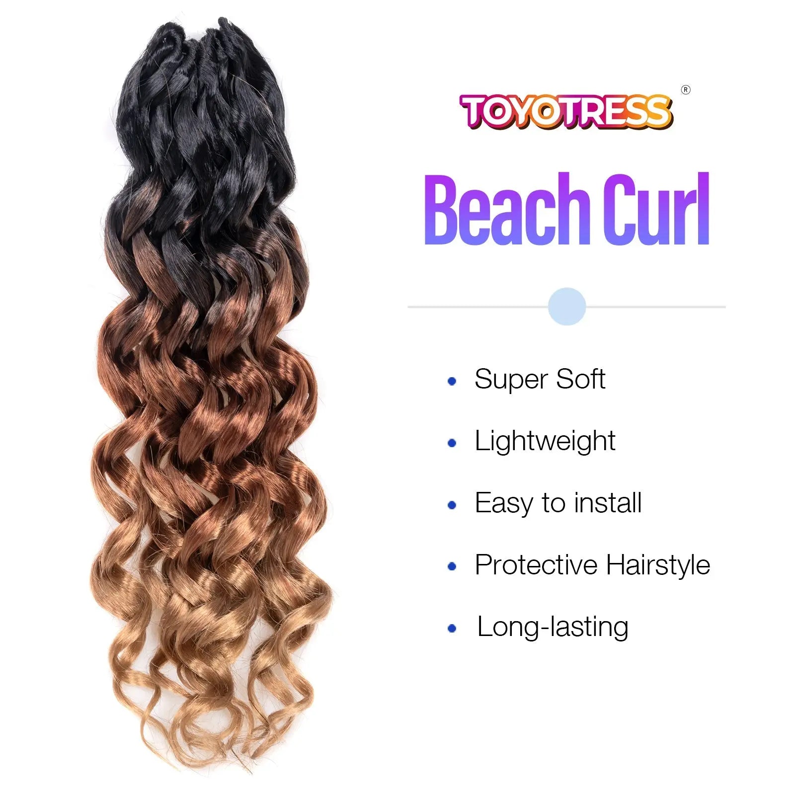 1 Pack GOGO CURL | Toyotress® Freetress Beach Curl Crochet Hair Gogo Curl Jamaican Bounce Wavy Curly Pre-Looped Synthetic Hair Extensions Toyotress